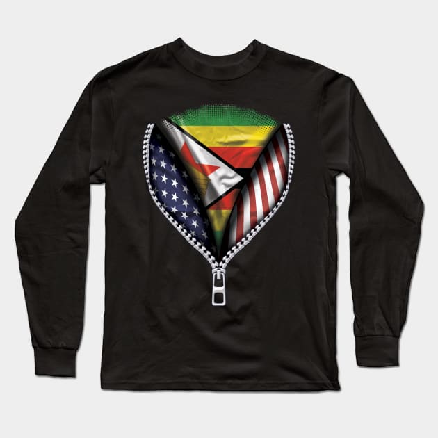 Zimbabwean Flag  Zimbabwe Flag American Flag Zip Down - Gift for Zimbabwean From Zimbabwe Long Sleeve T-Shirt by Country Flags